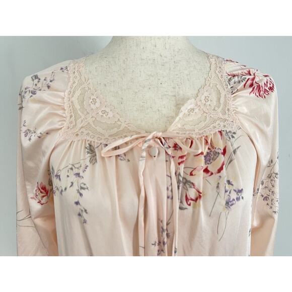 Vtg JCPenney Nylon Antron Peach Floral Full Length Gown Robe Made in USA Sz XS - Picture 4 of 10
